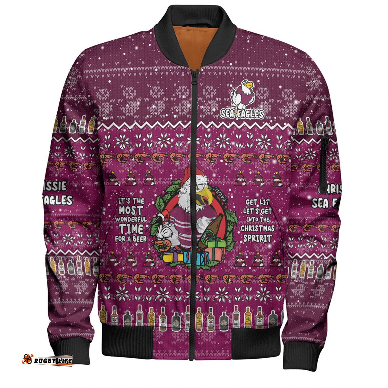 Amazing Aussie Manly Warringah Sea Eagles Christmas Custom Chrissie Spirit Bomber Jacket