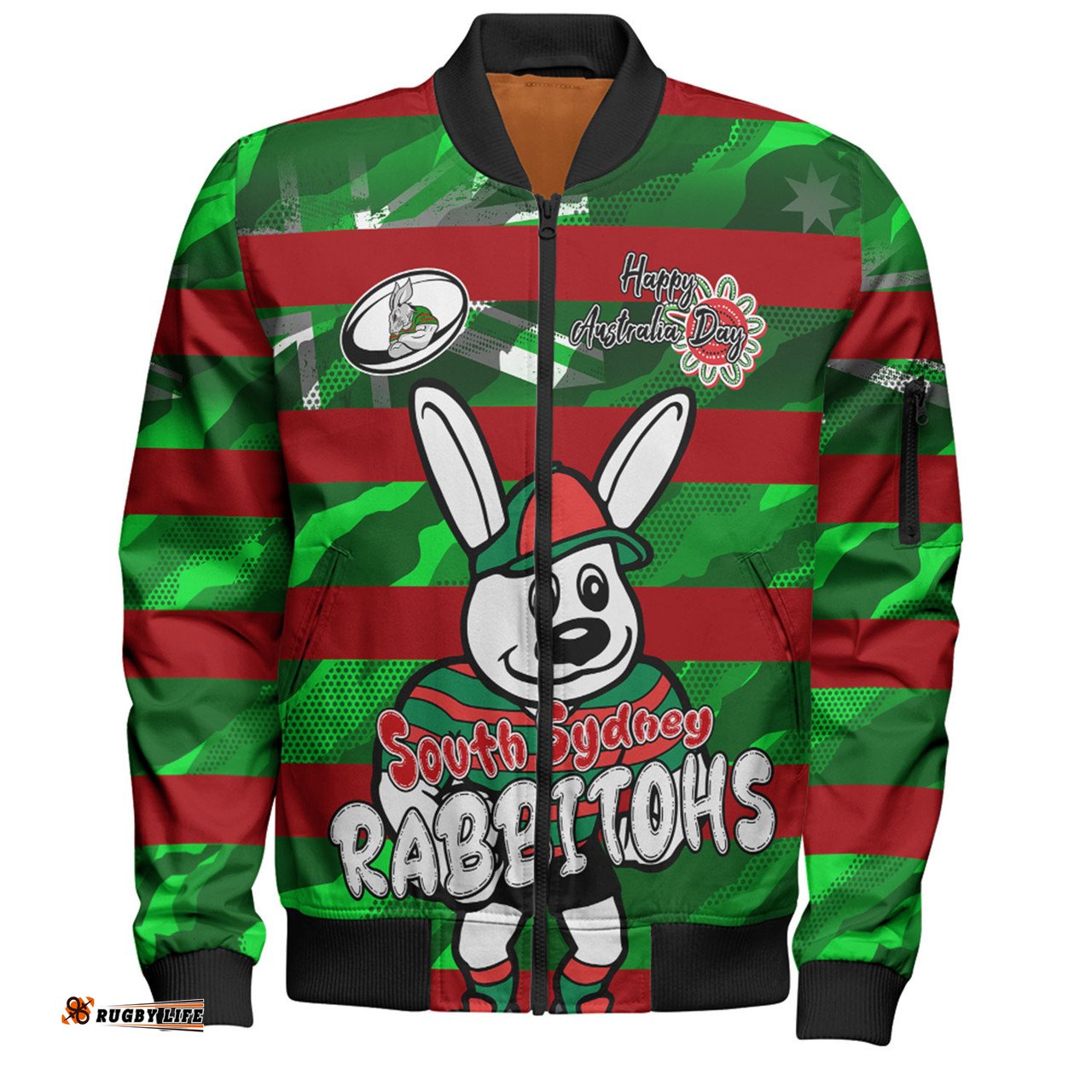 Amazing Aussie South Sydney Rabbitohs Happy Australia Day We Are One And Free V2 Bomber Jacket