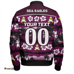 Amazing Aussie Manly Warringah Sea Eagles Tropical Hibiscus and Coconut Trees Bomber Jacket