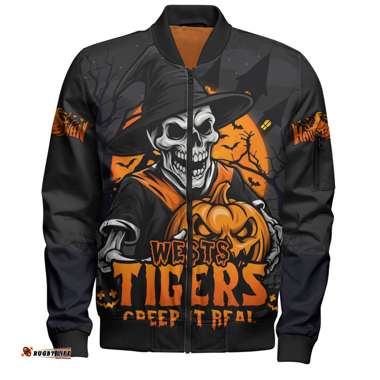 Amazing Aussie Wests Tigers Dark Moon Rugby Halloween Battle Edition Bomber Jacket