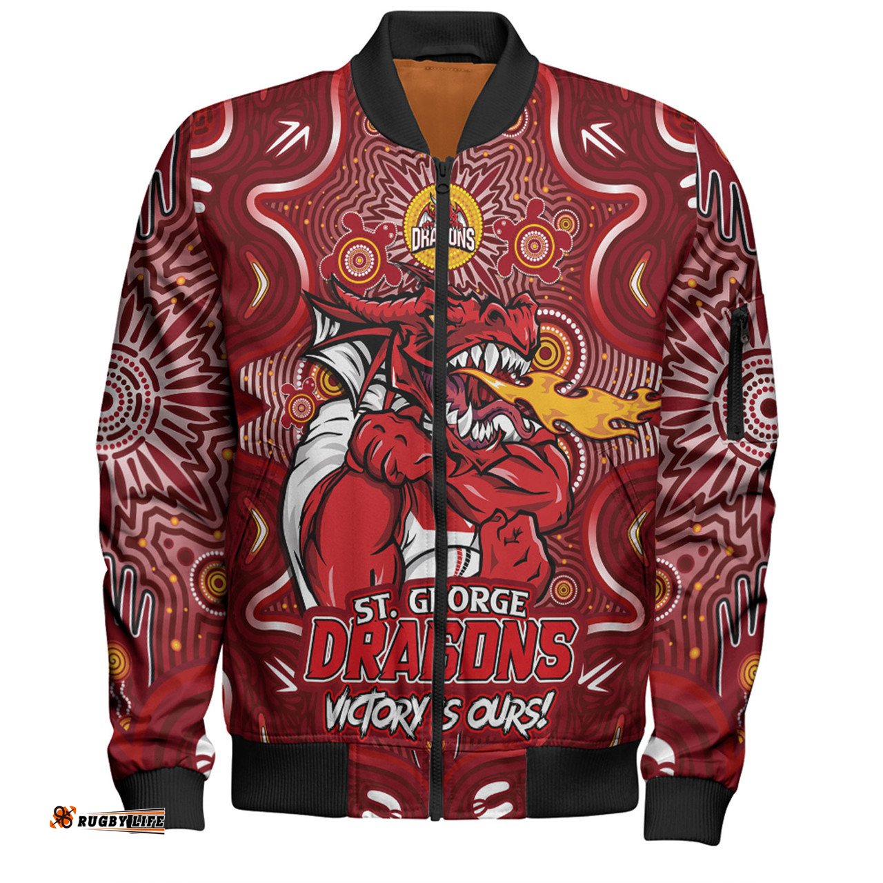 Amazing Aussie St. George Illawarra Dragons Aboriginal Pattern Inspired Victory Is Ours Bomber Jacket
