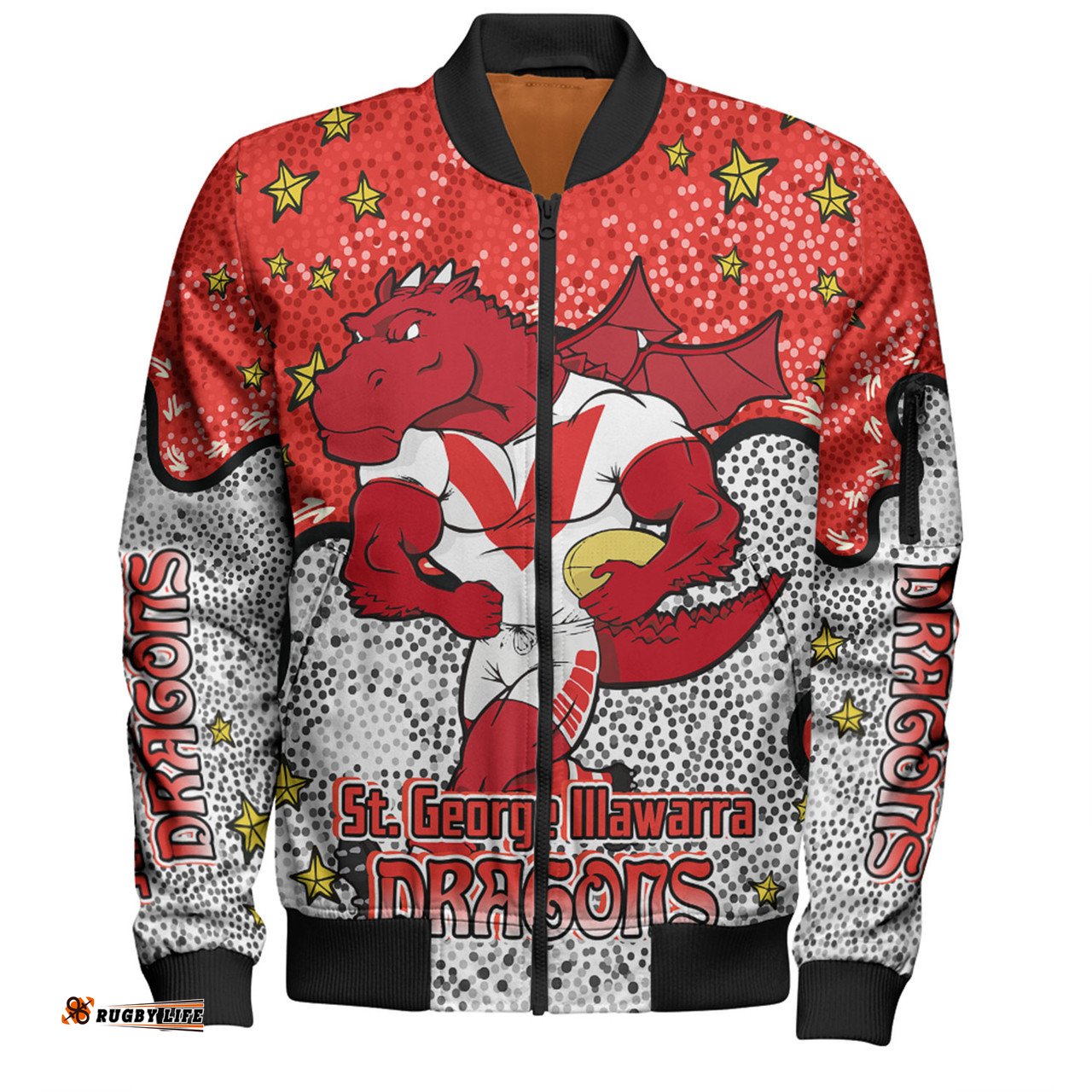 Amazing Aussie St. George Illawarra Dragons Custom Team With Dot And Star Patterns For Tough Fan Bomber Jacket