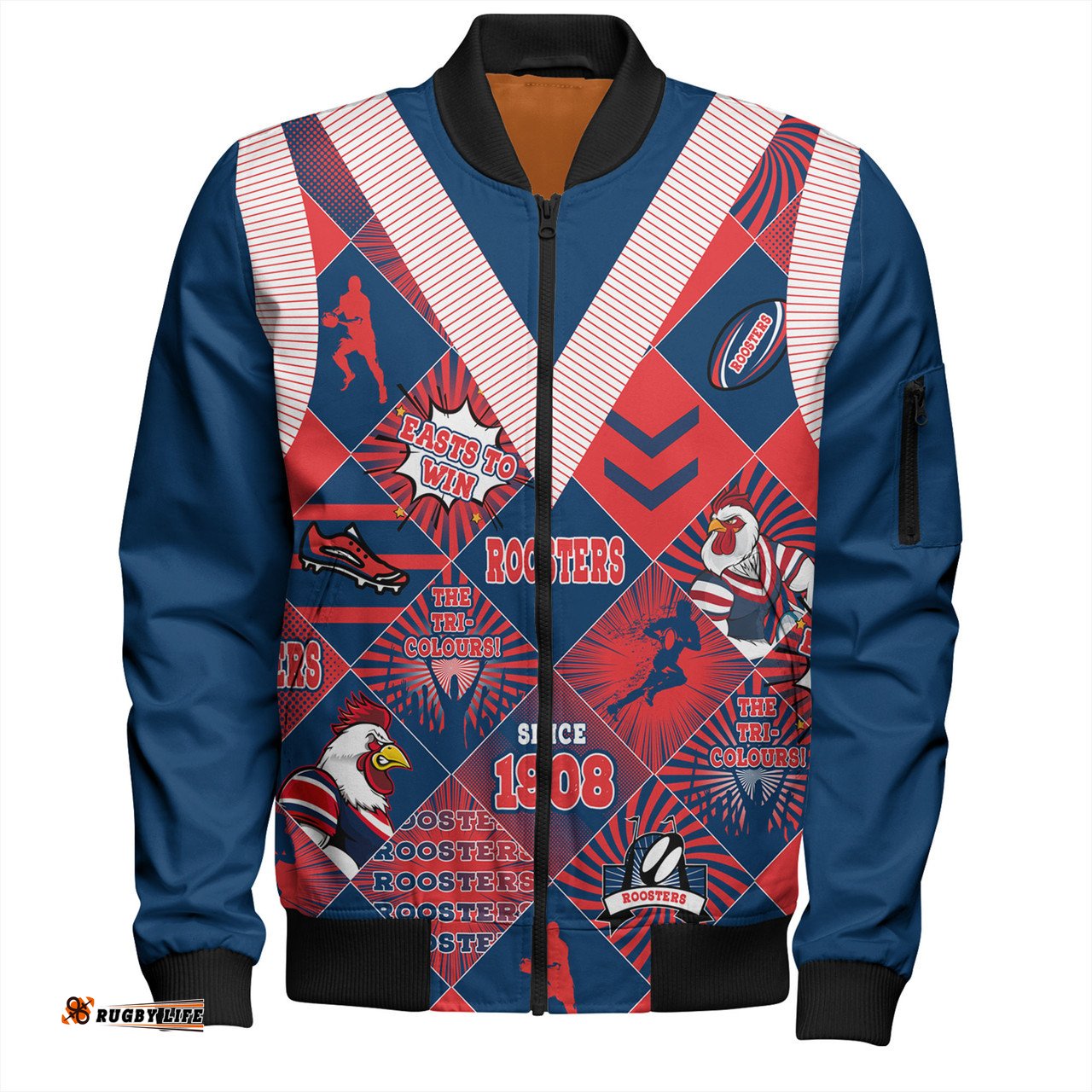 Amazing Aussie Sydney Roosters Argyle Patterns Style Tough Fan Rugby For Life Bomber Jacket