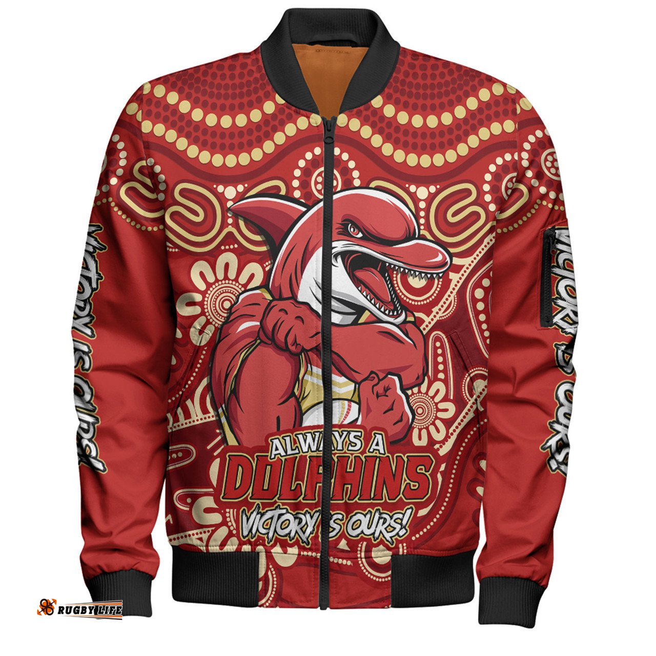 Amazing Aussie Redcliffe Dolphins Aboriginal Inspired Tough Fan Rugby For Life Bomber Jacket