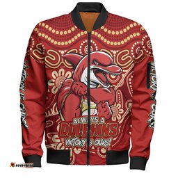 Amazing Aussie Redcliffe Dolphins Aboriginal Inspired Tough Fan Rugby For Life Bomber Jacket