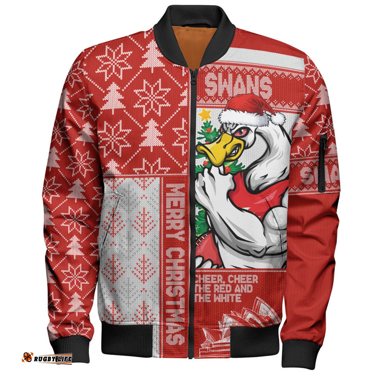 Amazing Aussie Sydney Swans Merry Christmas Knit Style Festive Spirit Bomber Jacket