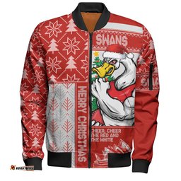 Amazing Aussie Sydney Swans Merry Christmas Knit Style Festive Spirit Bomber Jacket