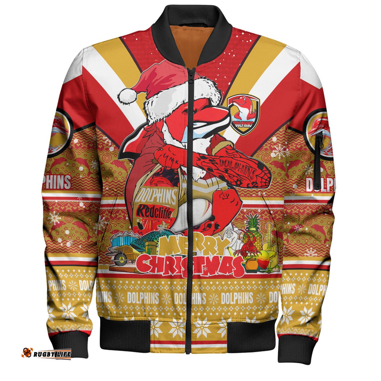 Amazing Aussie Redcliffe Dolphins Christmas Custom Redcliffe Dolphins Santa Aussie Big Things Bomber Jacket