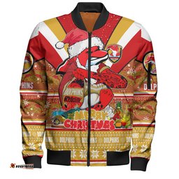 Amazing Aussie Redcliffe Dolphins Christmas Custom Redcliffe Dolphins Santa Aussie Big Things Bomber Jacket