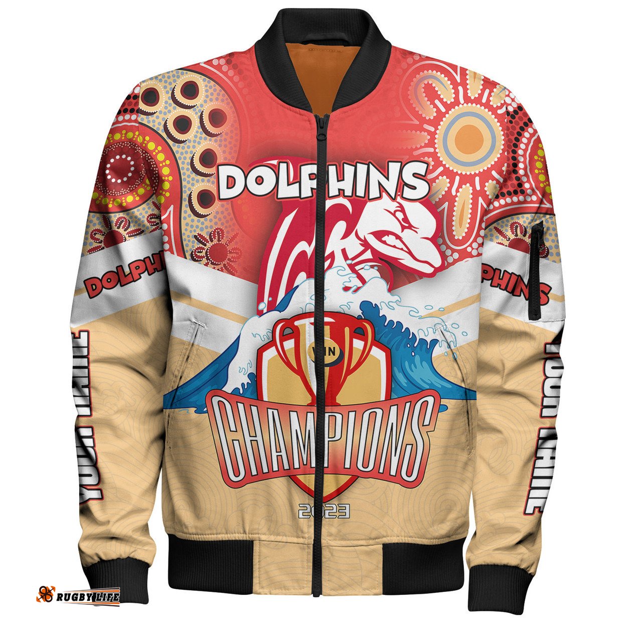 Amazing Aussie Redcliffe Dolphins Custom Talent Win Games But Teamwork And Intelligence Win Championships With Aboriginal Style Bomber Jacket