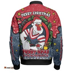 Amazing Aussie Sydney Roosters Christmas Custom Merry Christmas Our Beloved Team With Aboriginal Dot Art Pattern Bomber Jacket