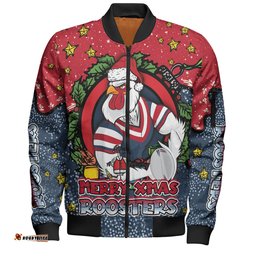 Amazing Aussie Sydney Roosters Christmas Custom Merry Christmas Our Beloved Team With Aboriginal Dot Art Pattern Bomber Jacket