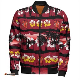 Amazing Aussie St. George Illawarra Dragons Tropical Hibiscus and Coconut Trees Bomber Jacket