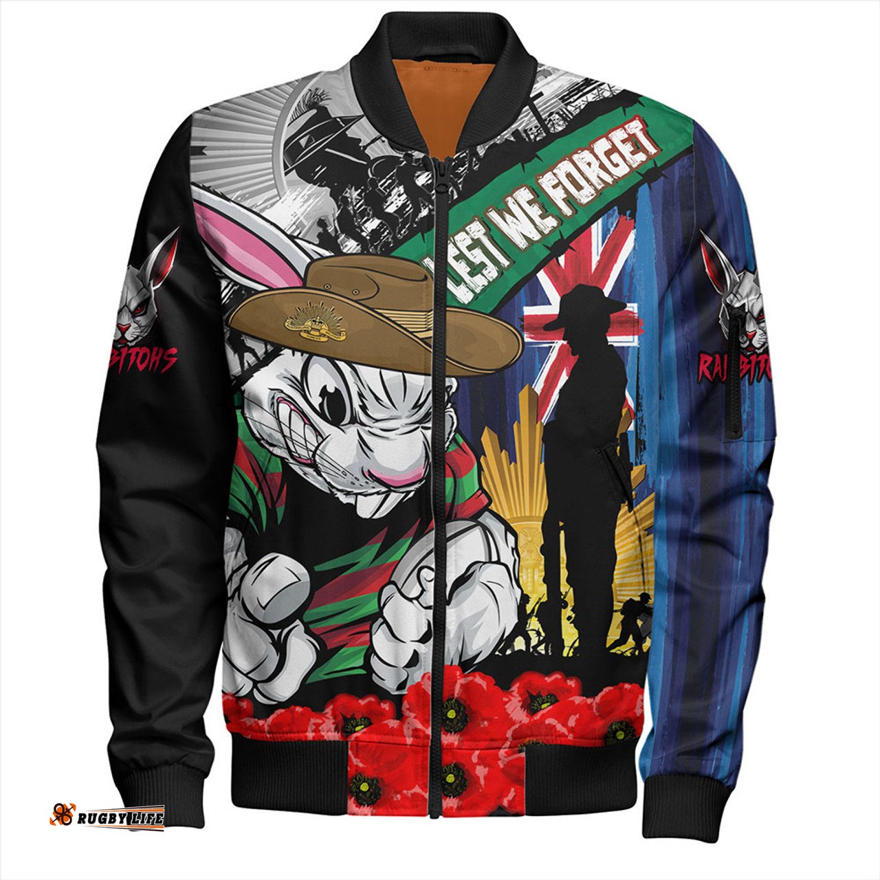 Amazing Aussie South Sydney Rabbitohs United In Spirit Anzac Day Tribute Bomber Jacket