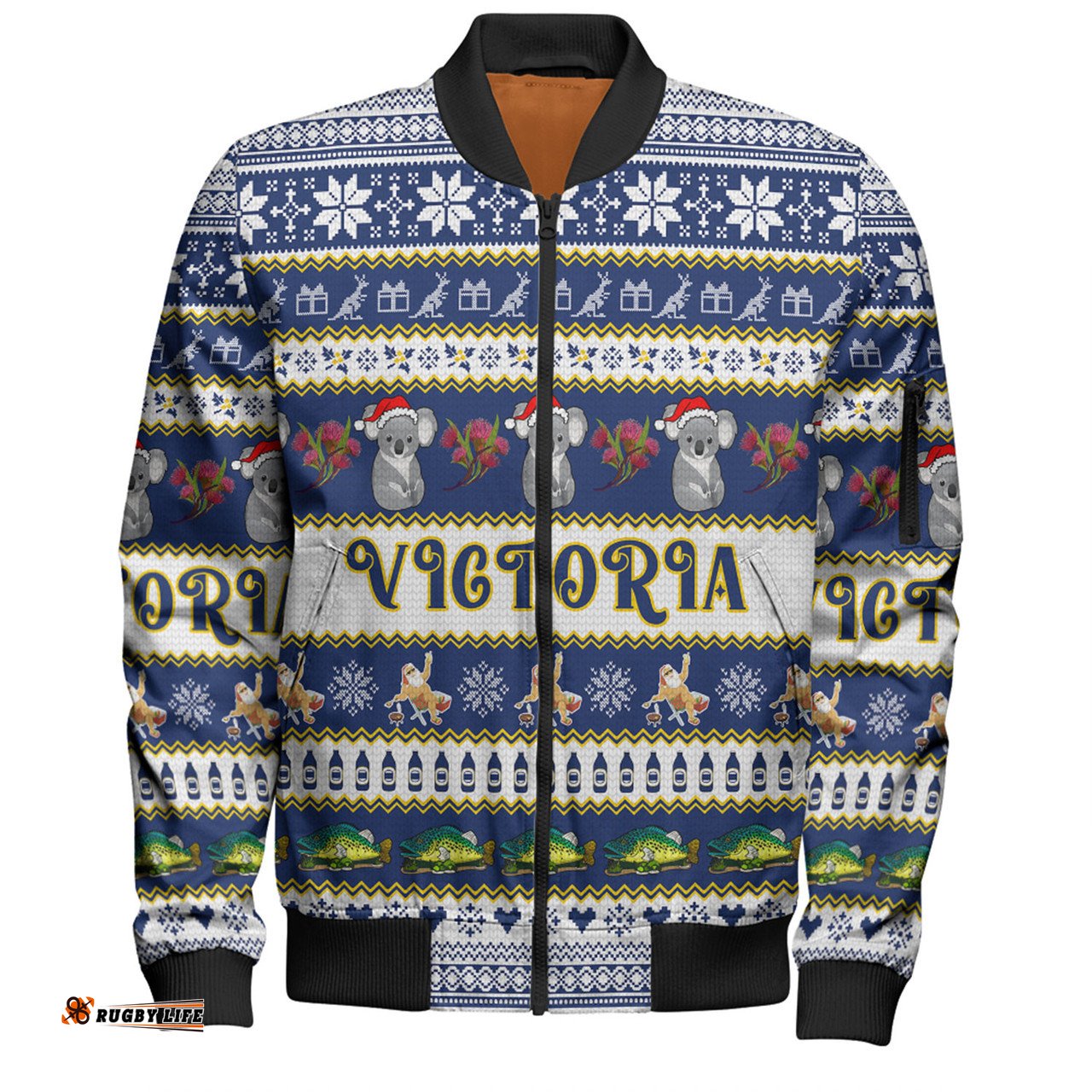 Amazing Aussie Victoria Big Things Christmas Custom Giant Koala And Murray Cod Bomber Jacket