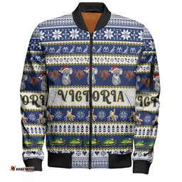 Amazing Aussie Victoria Big Things Christmas Custom Giant Koala And Murray Cod Bomber Jacket