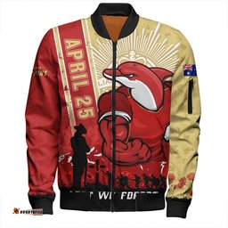 Amazing Aussie Redcliffe Dolphins Anzac Day Lest We Forget Strong Fighting Spirit Bomber Jacket