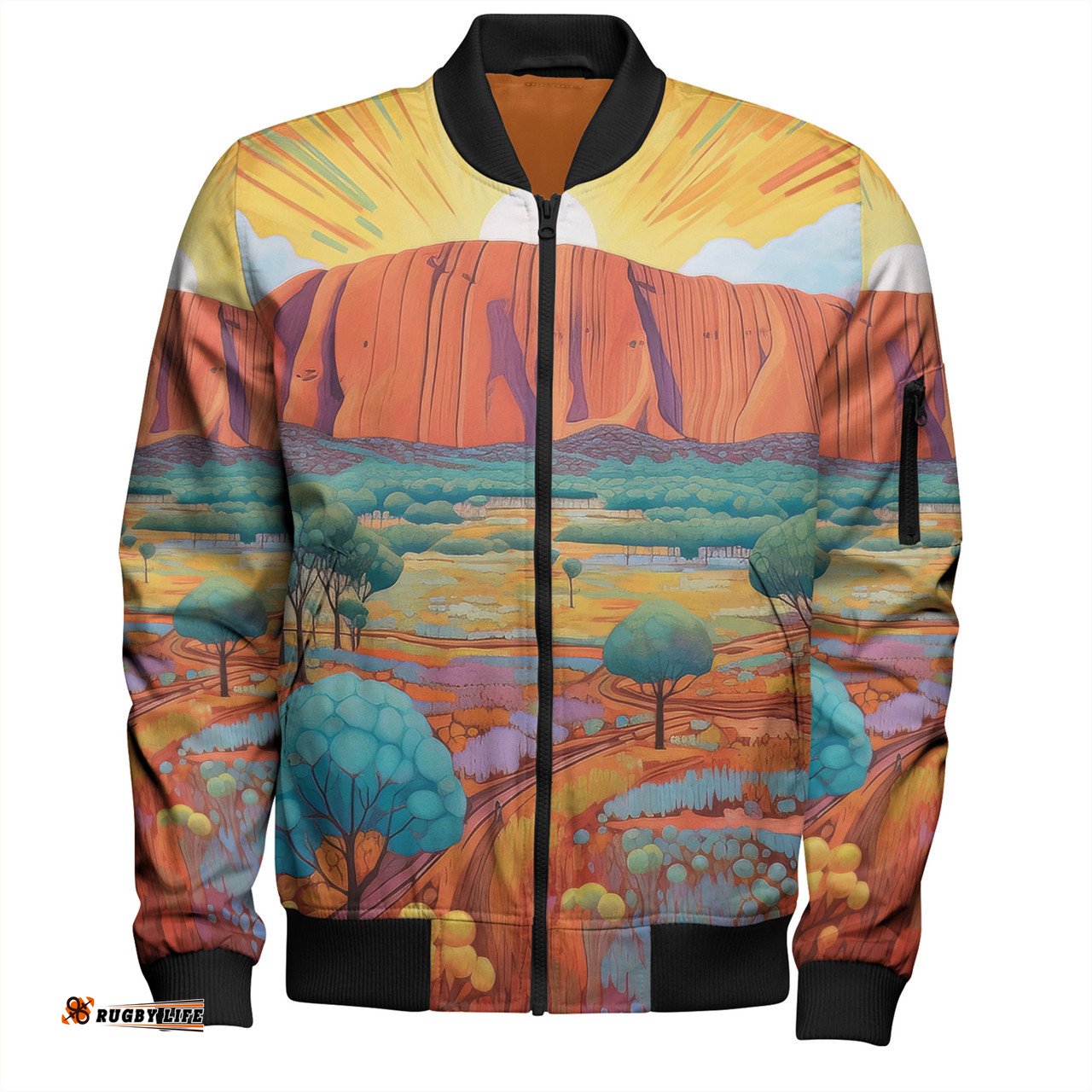 Amazing Aussie Urulu Travelling Urulu Mountain Oil Painting Art Bomber Jacket