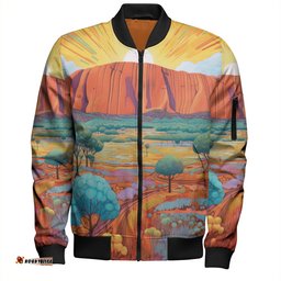Amazing Aussie Urulu Travelling Urulu Mountain Oil Painting Art Bomber Jacket