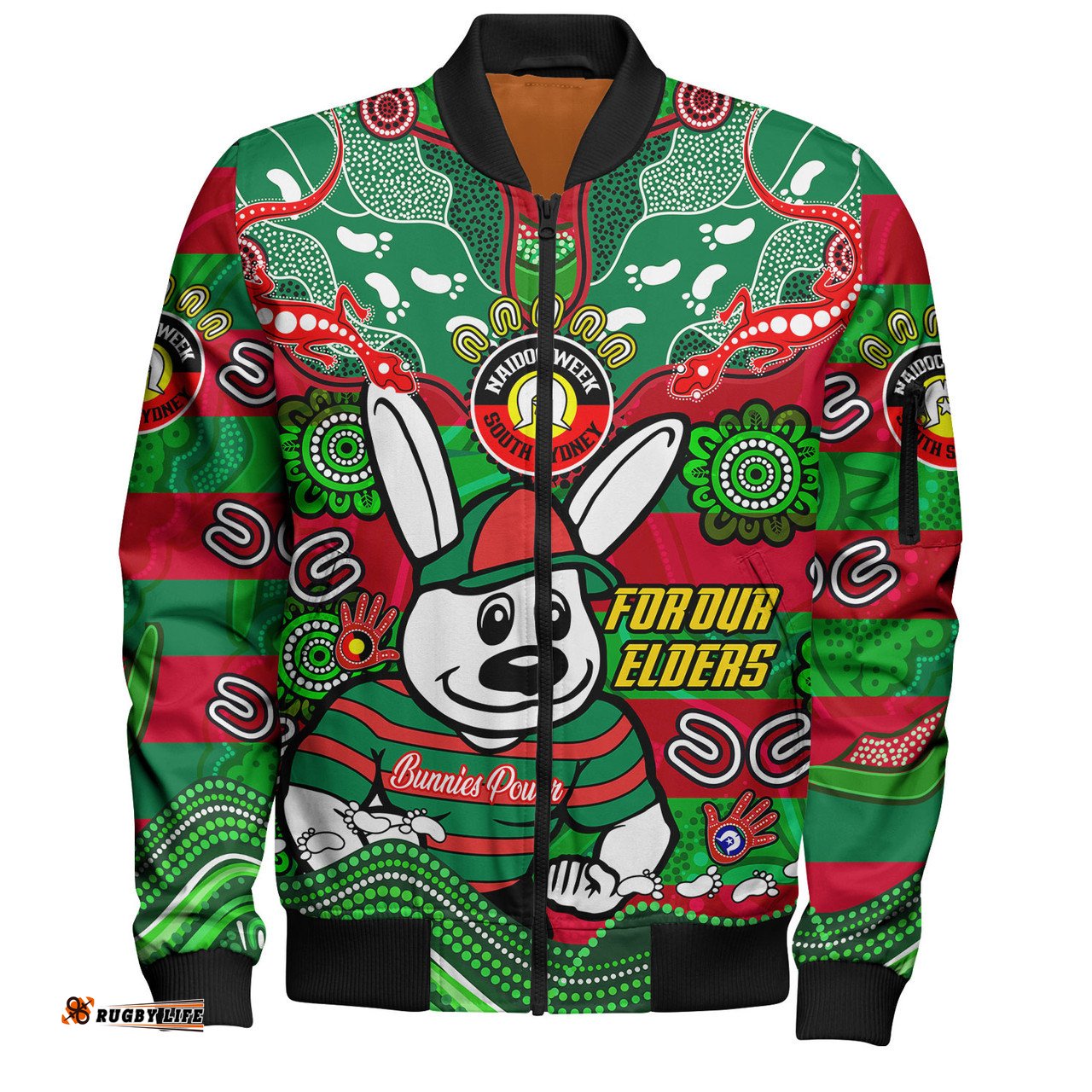 Amazing Aussie South Sydney Rabbitohs Custom For Our Elders Home Jersey Bomber Jacket