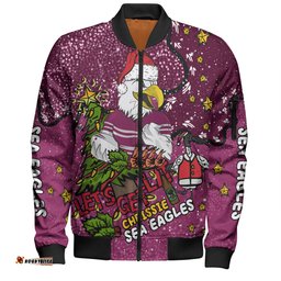 Amazing Aussie Manly Warringah Sea Eagles Christmas Custom Let's Get Lit Chrisse Pressie Bomber Jacket