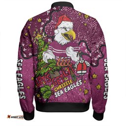 Amazing Aussie Manly Warringah Sea Eagles Christmas Custom Let's Get Lit Chrisse Pressie Bomber Jacket