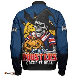 Amazing Aussie Sydney Roosters Dark Moon Rugby Halloween Battle Edition Bomber Jacket