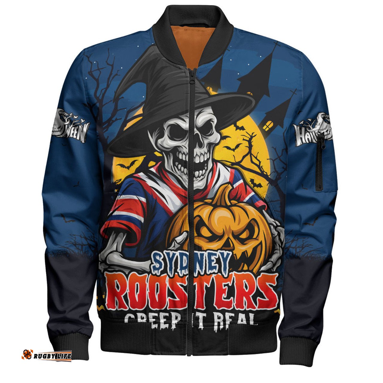 Amazing Aussie Sydney Roosters Dark Moon Rugby Halloween Battle Edition Bomber Jacket