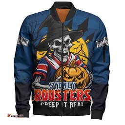 Amazing Aussie Sydney Roosters Dark Moon Rugby Halloween Battle Edition Bomber Jacket