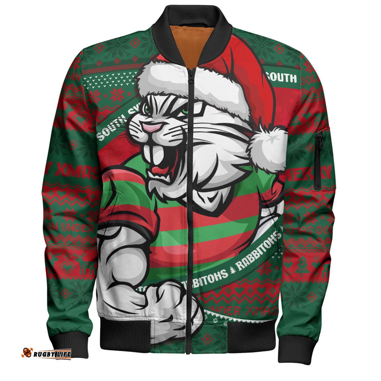 Amazing Aussie South Sydney Rabbitohs Ugly Knit Style For Christmas Game Fans Bomber Jacket