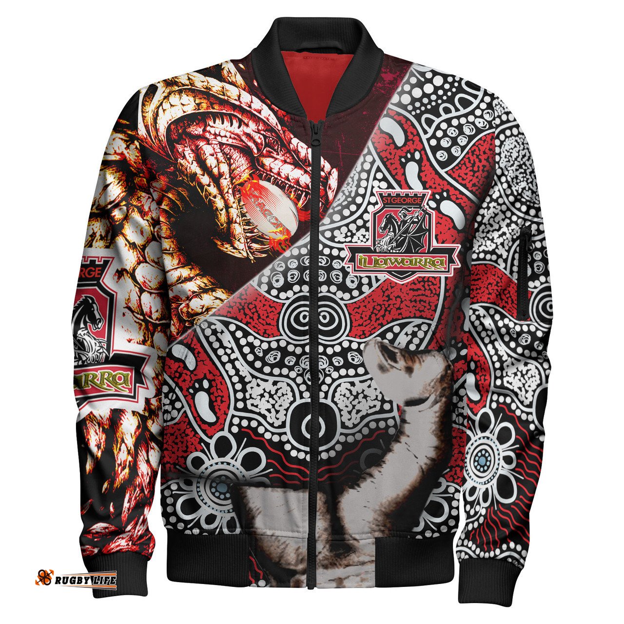 Amazing Aussie St. George Illawarra Dragons Indigenous Custom Patronage Dragons Bloods In My Veins Bomber Jacket
