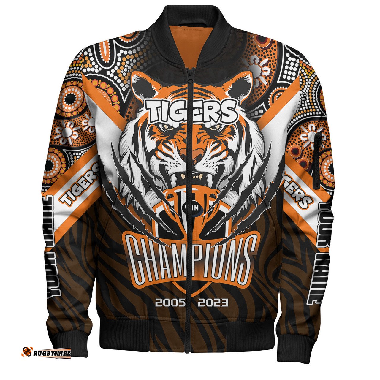 Amazing Aussie Wests Tigers Custom Talent Win Games But Teamwork And Intelligence Win Championships With Aboriginal Style Bomber Jacket