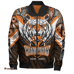 Amazing Aussie Wests Tigers Custom Talent Win Games But Teamwork And Intelligence Win Championships With Aboriginal Style Bomber Jacket