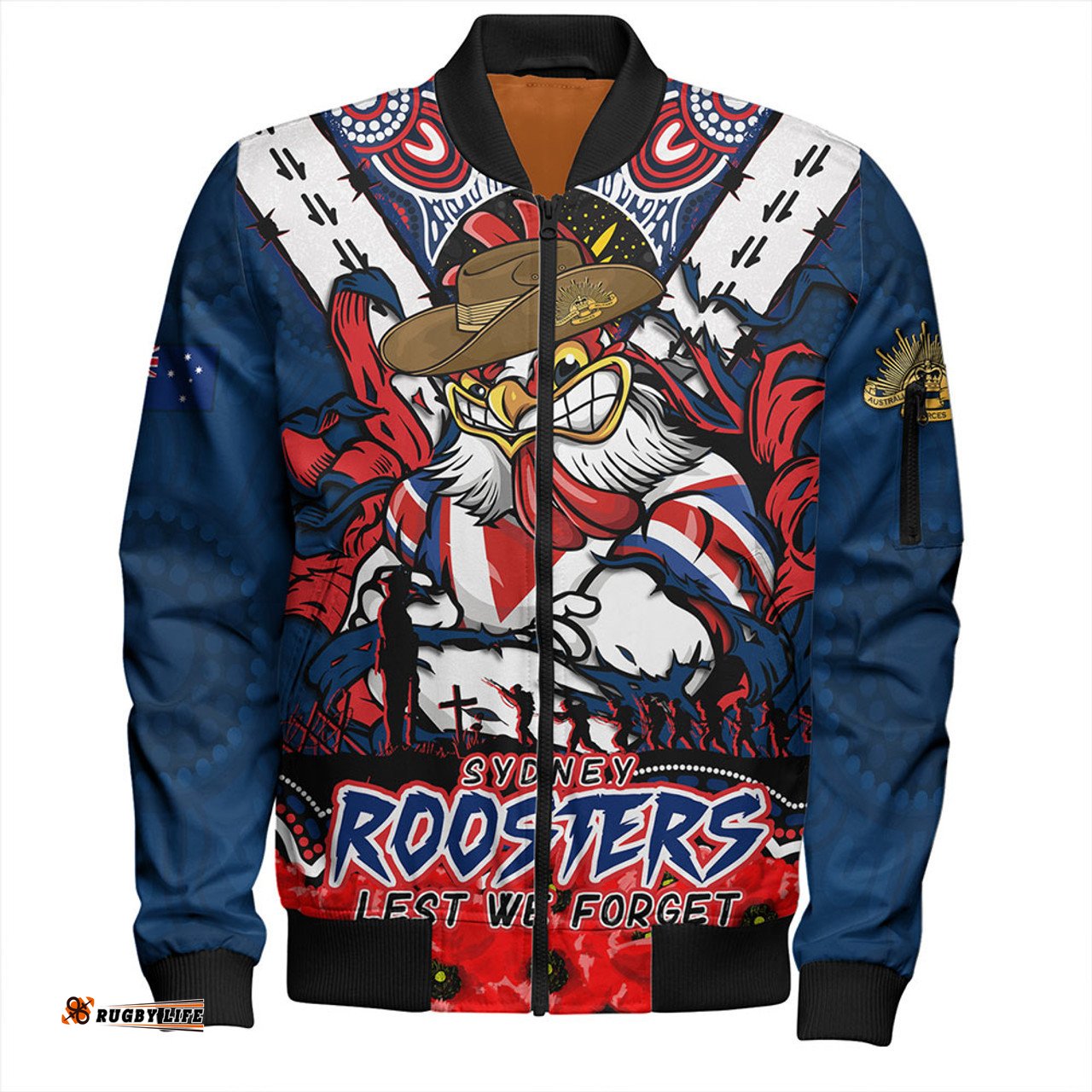 Amazing Aussie Sydney Roosters Ripped Legacy Of The Game The ANZAC Spirit Lives On Bomber Jacket