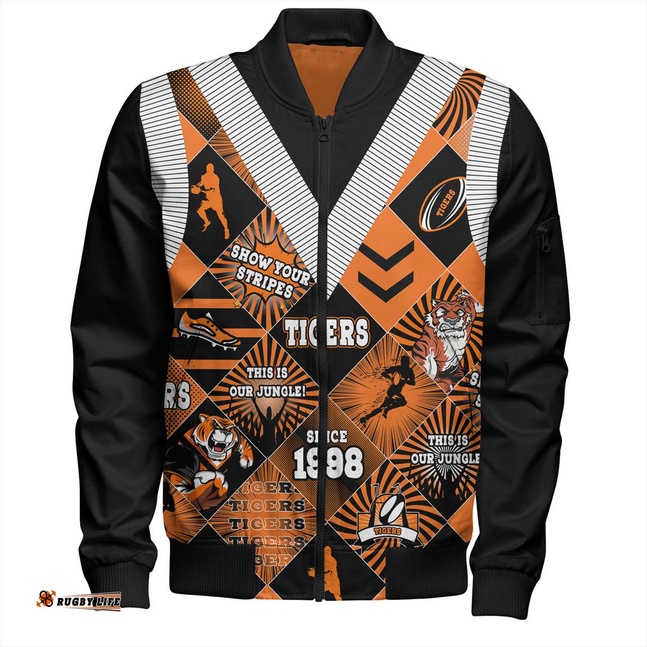 Amazing Aussie Wests Tigers Argyle Patterns Style Tough Fan Rugby For Life Bomber Jacket
