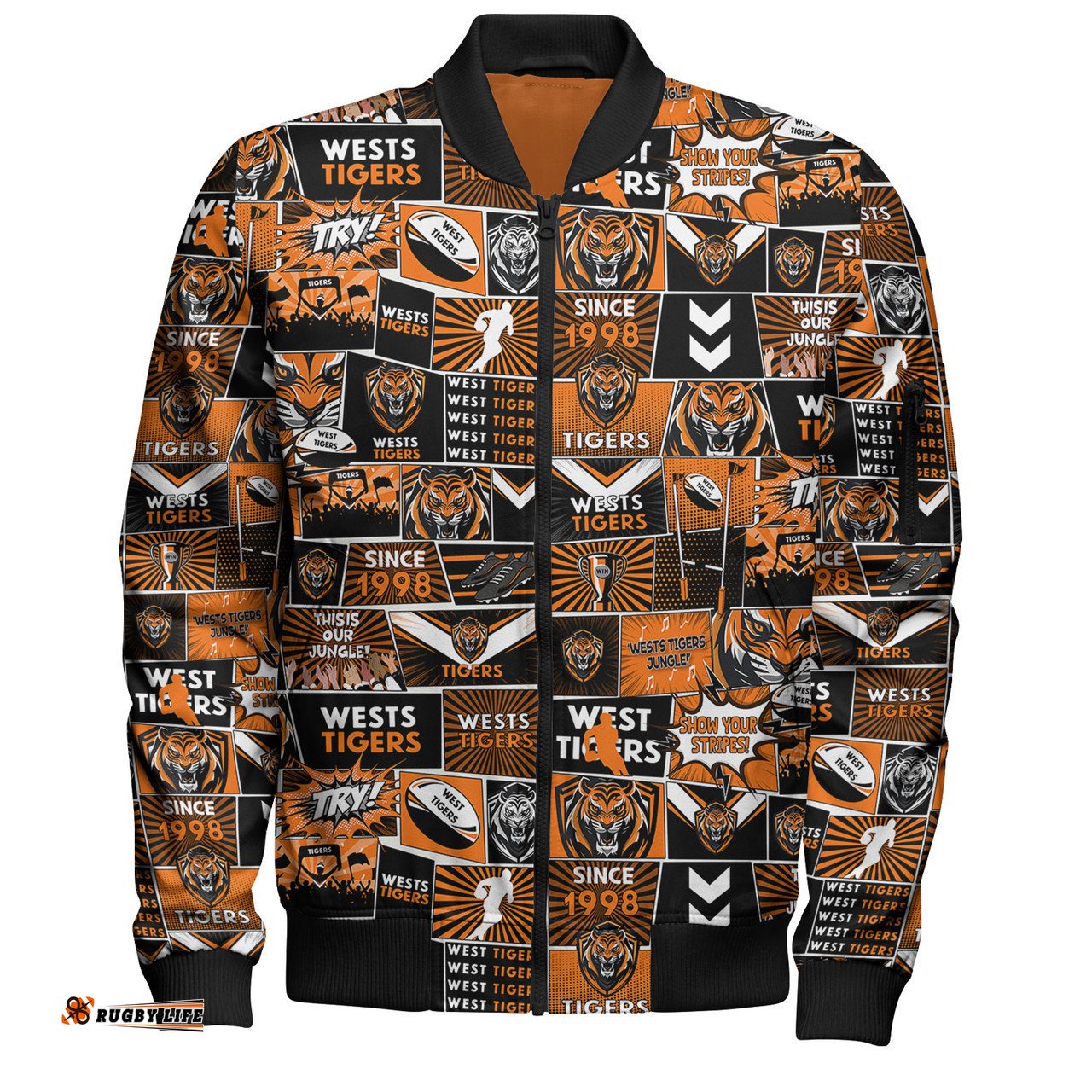 Amazing Aussie Wests Tigers Team Of Us Die Hard Fan Supporters Comic Style Bomber Jacket