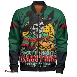 Amazing Aussie South Sydney Rabbitohs Dark Moon Rugby Halloween Battle Edition Bomber Jacket