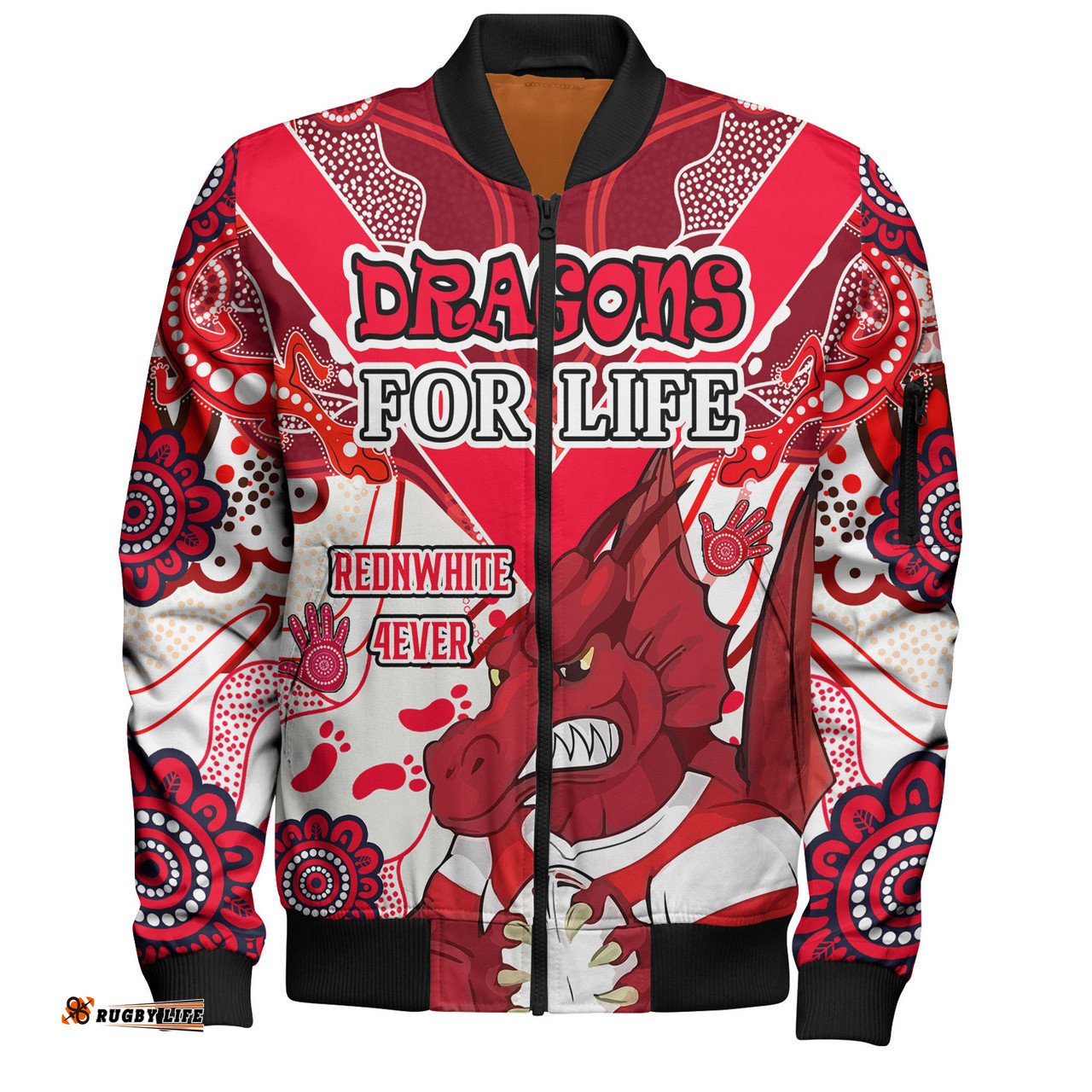Amazing Aussie St. George Illawarra Dragons Custom St. George Illawarra Dragons For Life With Aboriginal Style Bomber Jacket