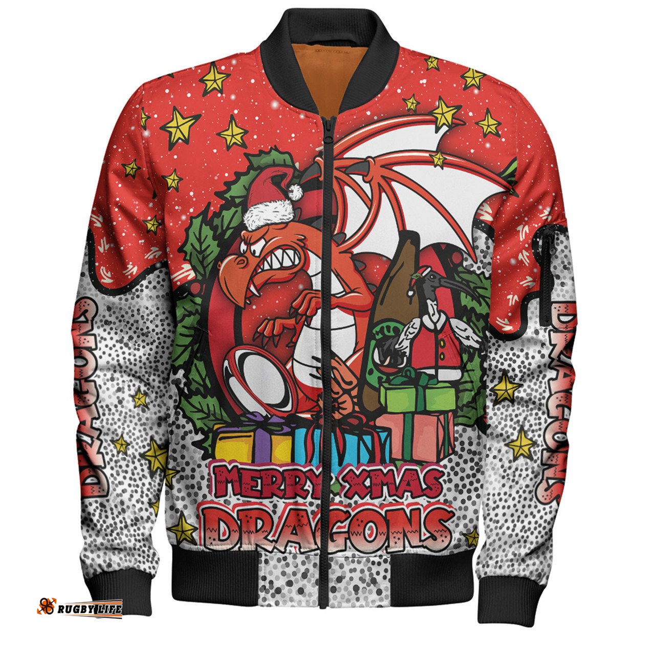 Amazing Aussie St. George Illawarra Dragons Christmas Custom Merry Christmas Our Beloved Team With Aboriginal Dot Art Pattern Bomber Jacket
