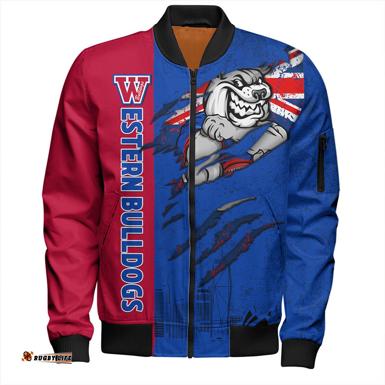 Amazing Aussie Western Bulldogs Burning Passion Of Power Scratch Style Bomber Jacket