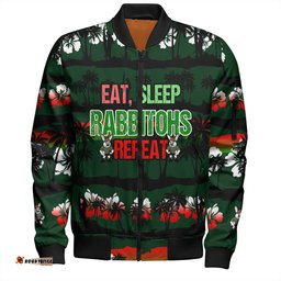 Amazing Aussie South Sydney Rabbitohs Eat Sleep Repeat With Tropical Patterns Bomber Jacket