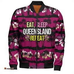 Amazing Aussie Cane Toads Sport Eat Sleep Repeat With Tropical Patterns Bomber Jacket