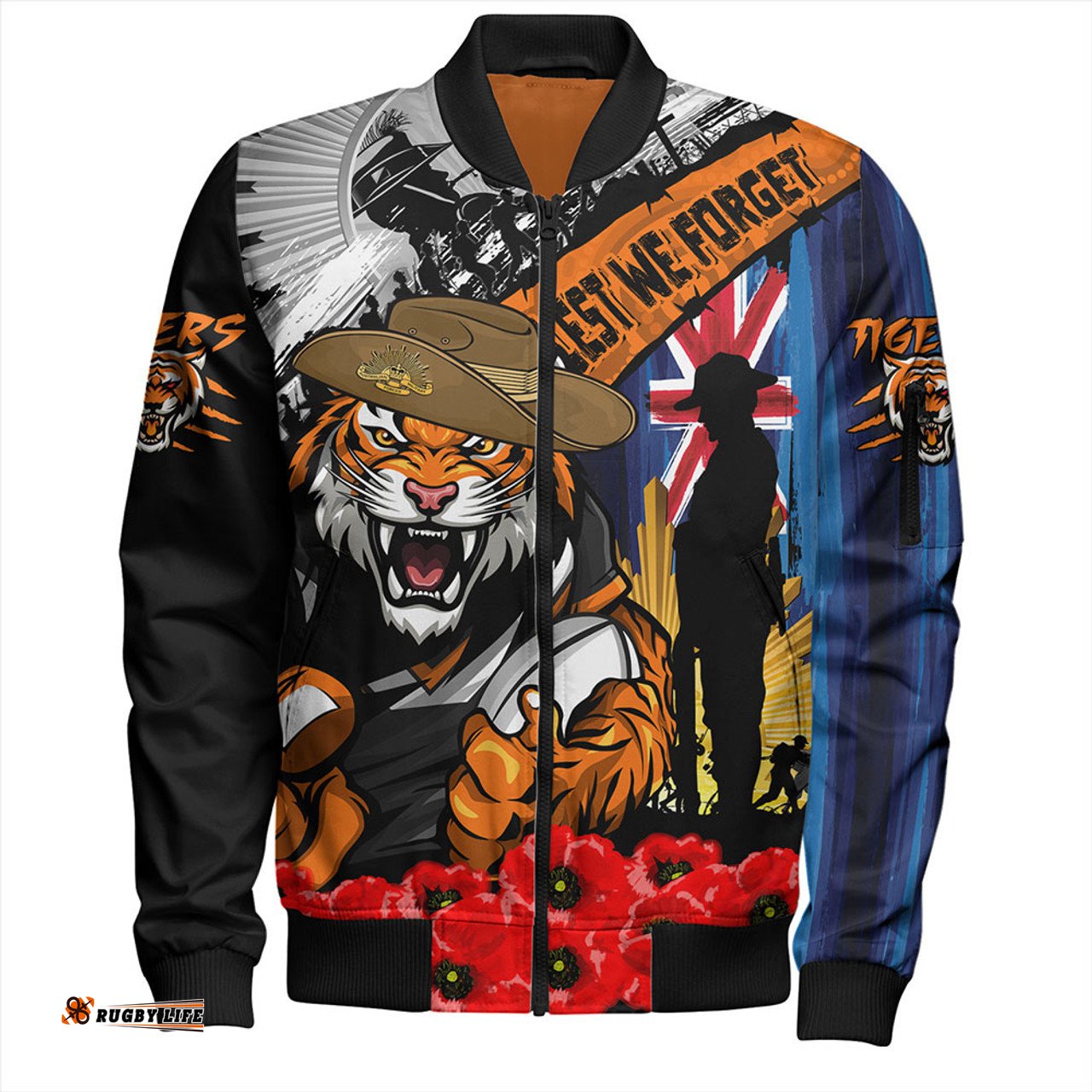 Amazing Aussie Wests Tigers United In Spirit Anzac Day Tribute Bomber Jacket