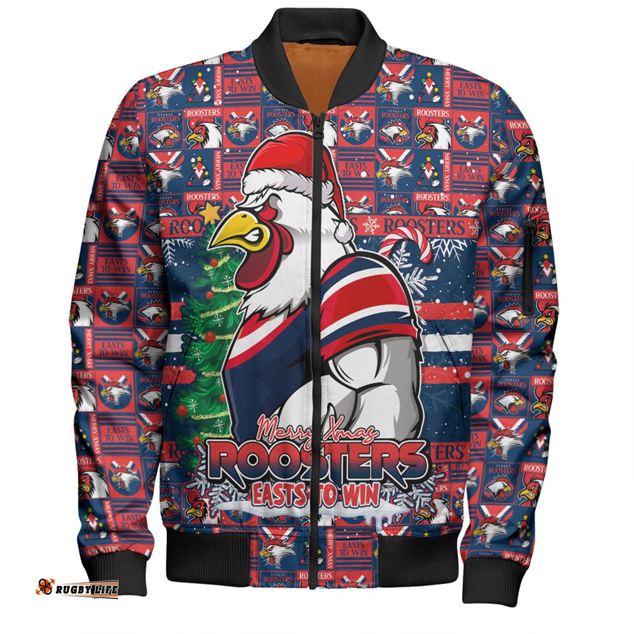 Amazing Aussie Sydney Roosters Merry Ugly Christmas Comic Style Bomber Jacket