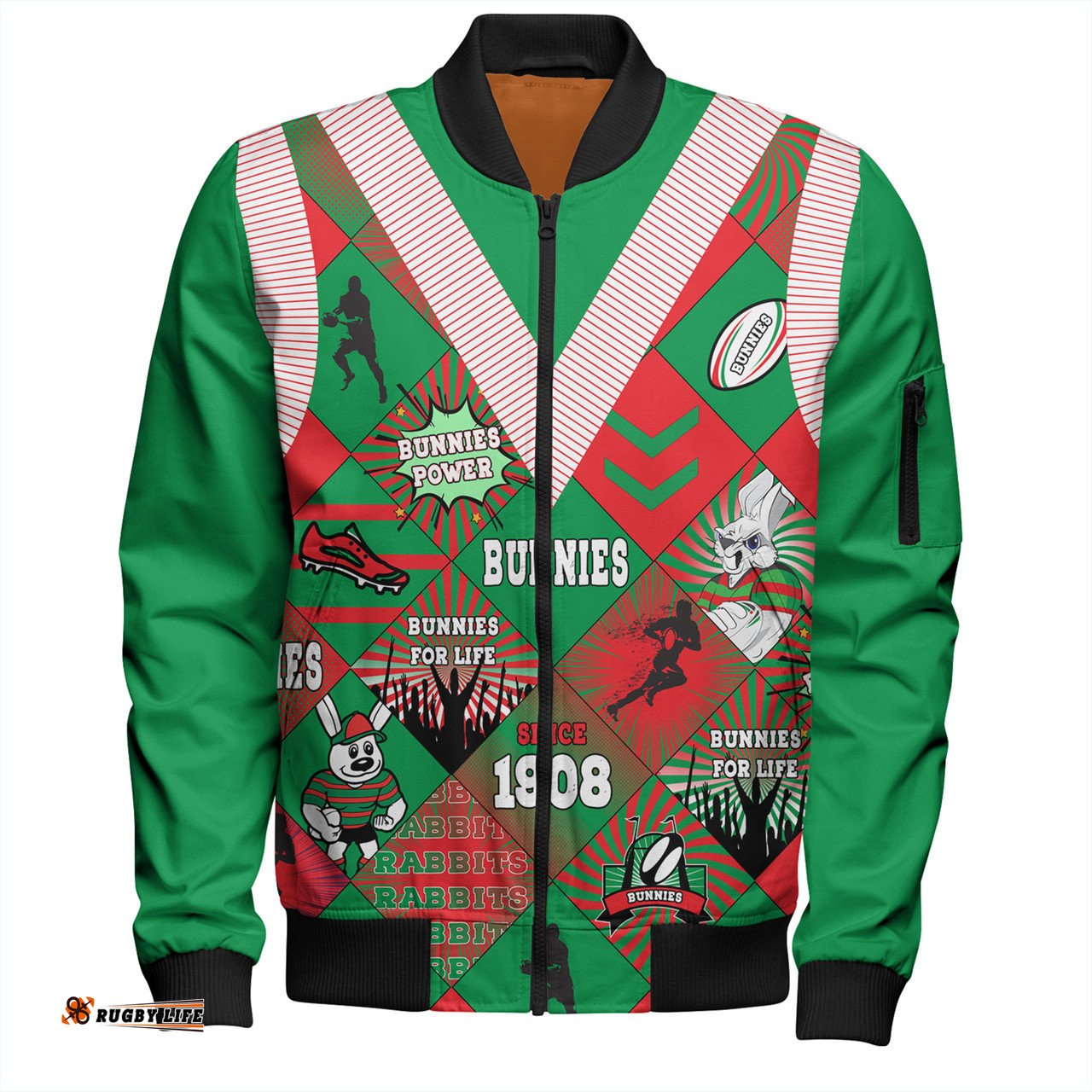 Amazing Aussie South Sydney Rabbitohs Argyle Patterns Style Tough Fan Rugby For Life Bomber Jacket