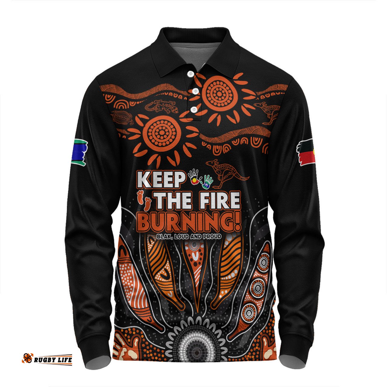 Australia Long Sleeve Polo Shirt Naidoc Week 2024 Indigenous Keep The Fire Burning Aboriginal Gum Leaf Painting
