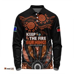 Australia Long Sleeve Polo Shirt Naidoc Week 2024 Indigenous Keep The Fire Burning Aboriginal Gum Leaf Painting