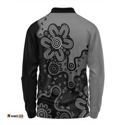 Australia Long Sleeve Polo Shirt Aboriginal Style Of Background Blue (Grey,Orange)