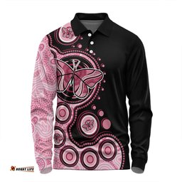 Australia Long Sleeve Polo Shirt Indigenous Butterfly Aboriginal Dot Arts