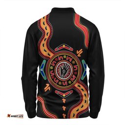Australia Long Sleeve Polo Shirt Aboriginal Inspired Meeting Place Style Of Dot Painting